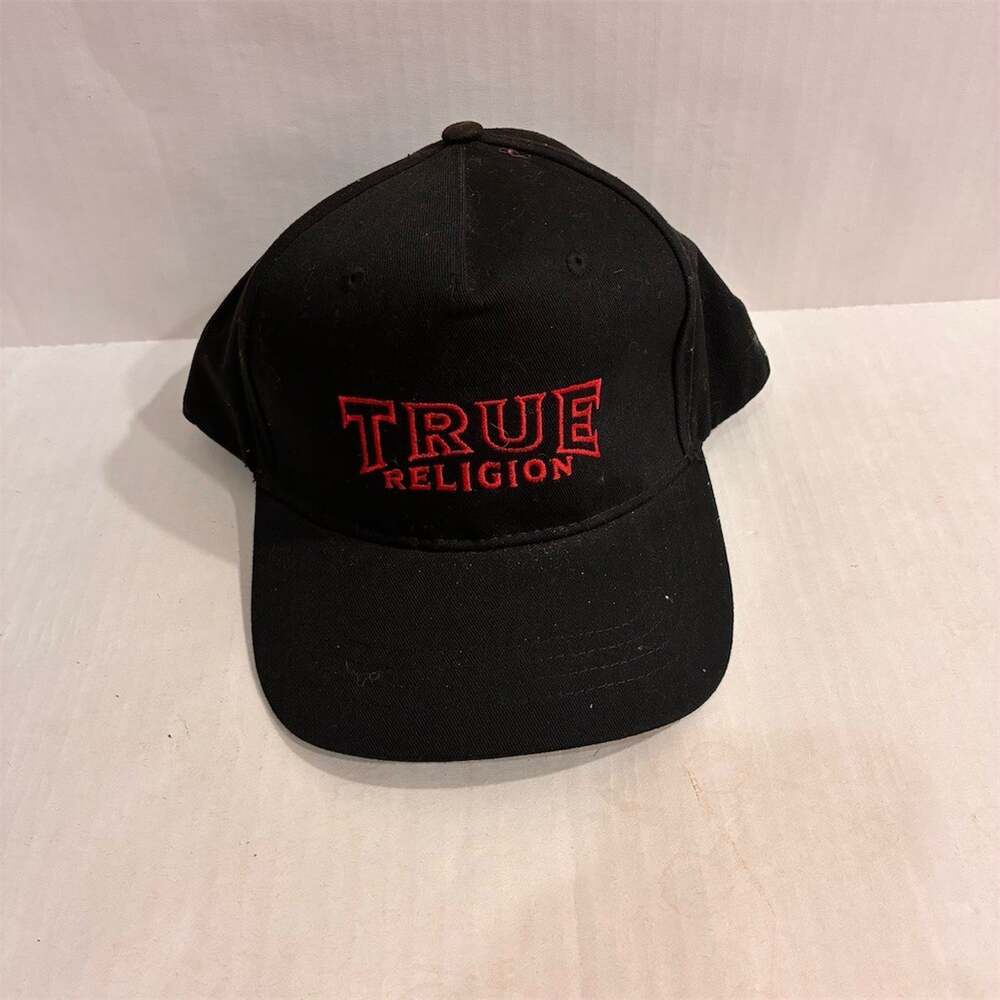 True Religion Snapback Baseball Cap Hat Mens One Size Black Red Logo